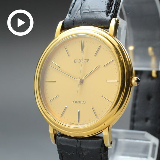 [Near MINT] SEIKO Dolce 5E31-6C20 Gold Dial Quartz Men's Watch From JAPAN