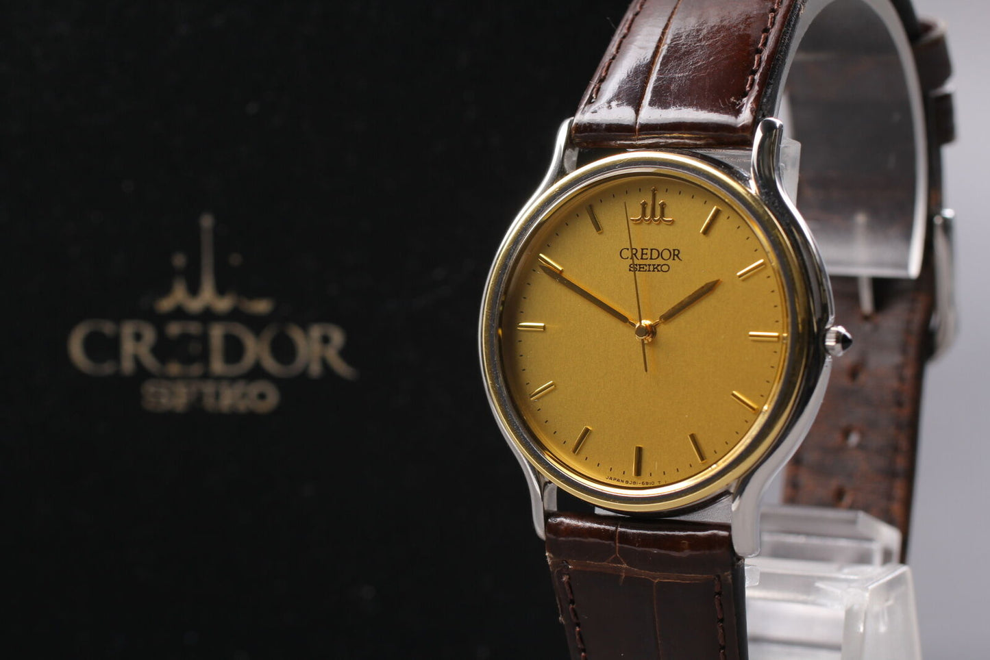 [Near MINT Boxed] SEIKO CREDOR 8J81-6B00 18KT Gold Quartz Men's Watch From JAPAN