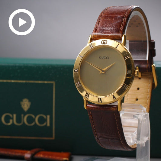 Vintage [Near MINT] GUCCI 3000.2.M GOLD Dial Quartz Men's Watch From JAPAN