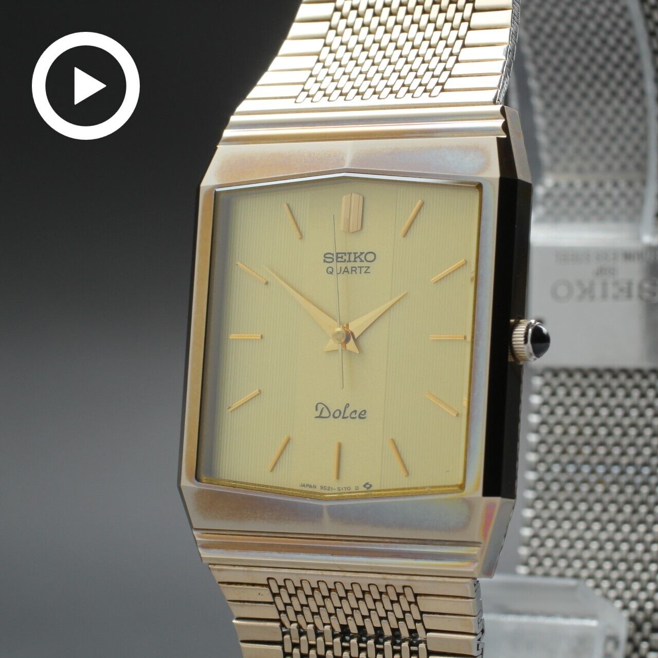 ⏯ New Batt [Exc+5] SEIKO Dolce 9521-5170 Gold Quartz Square Men's Watch JAPAN