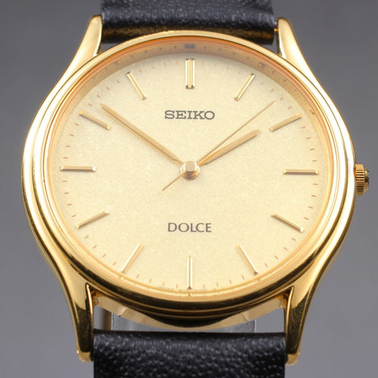 ⏯ Vintage [Near MINT] Seiko Dolce 8J41-6100 Gold Quartz Men's Watch From JAPAN