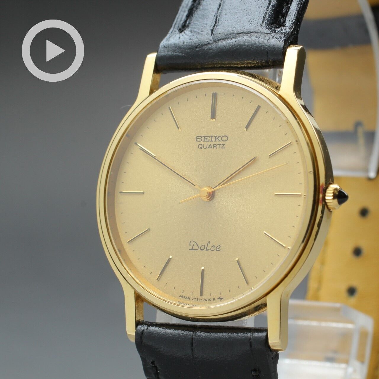 Vintage [Near MINT] SEIKO Dolce 7731-7010 Gold Dial Quartz Mens Watch From JAPAN