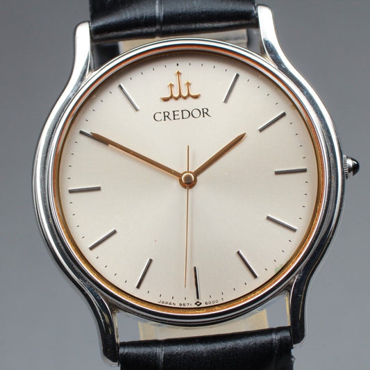 ⏯ [Near MINT] Vintage Seiko Credor 9571-6000 Silver Mens Quartz Watch From JAPAN