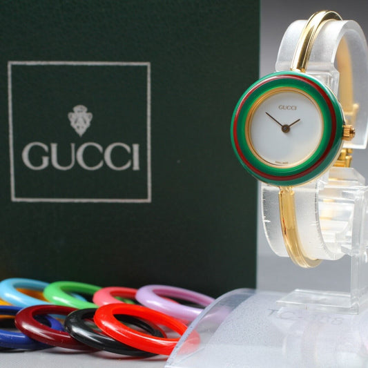 New Battery [MINT Boxed] GUCCI 11/12.2 Change Bezel 12CL Women's Qz Watch JAPAN