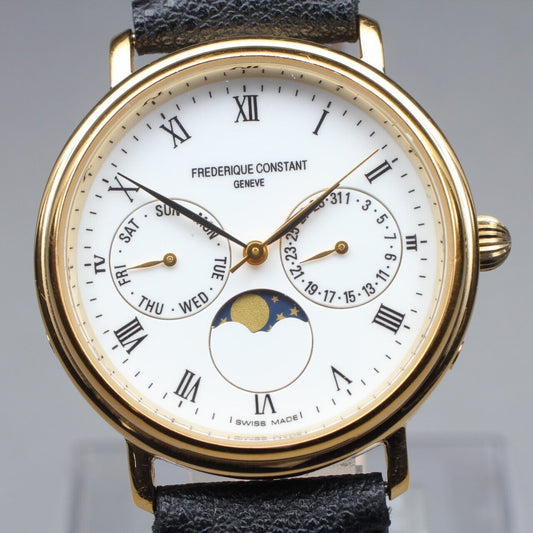 [Near MINT] FREDERIQUE CONSTANT Moon Phase White Dial Quartz Men's Watch JAPAN