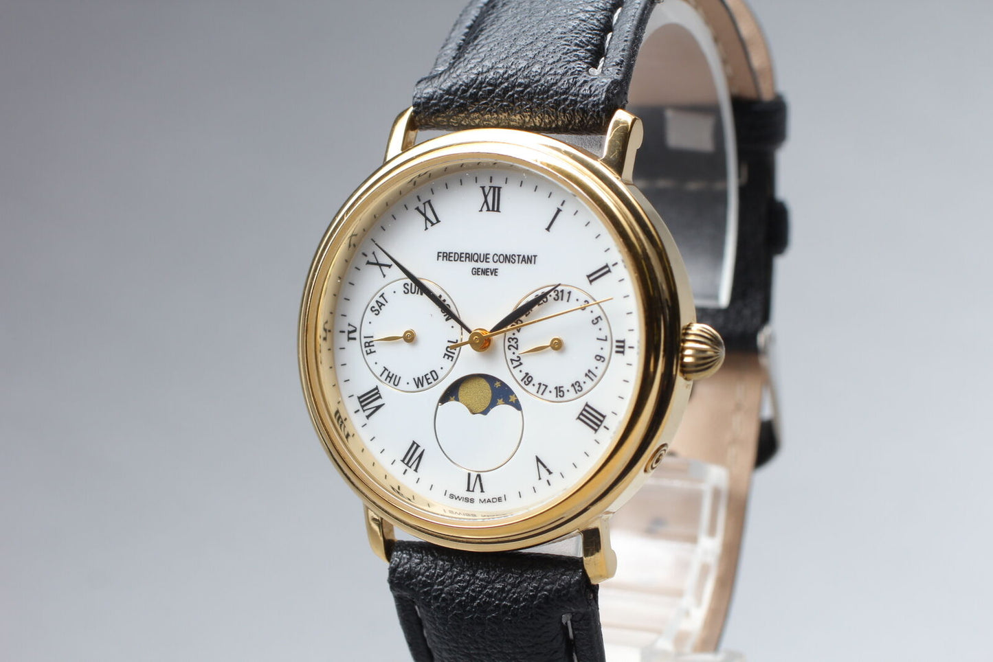 [Near MINT] FREDERIQUE CONSTANT Moon Phase White Dial Quartz Men's Watch JAPAN