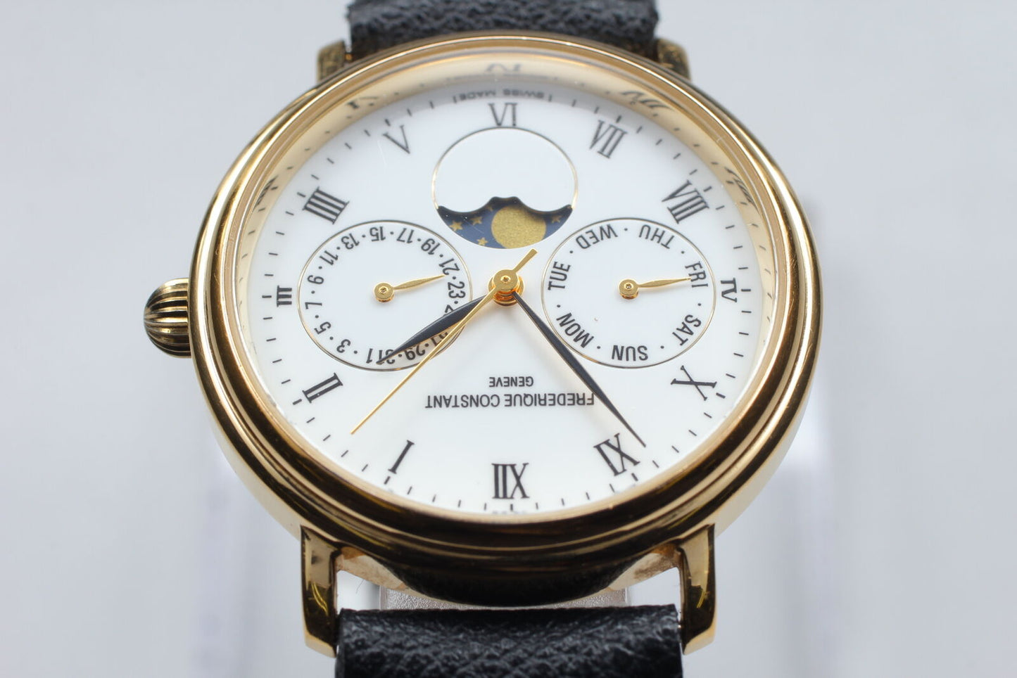 [Near MINT] FREDERIQUE CONSTANT Moon Phase White Dial Quartz Men's Watch JAPAN