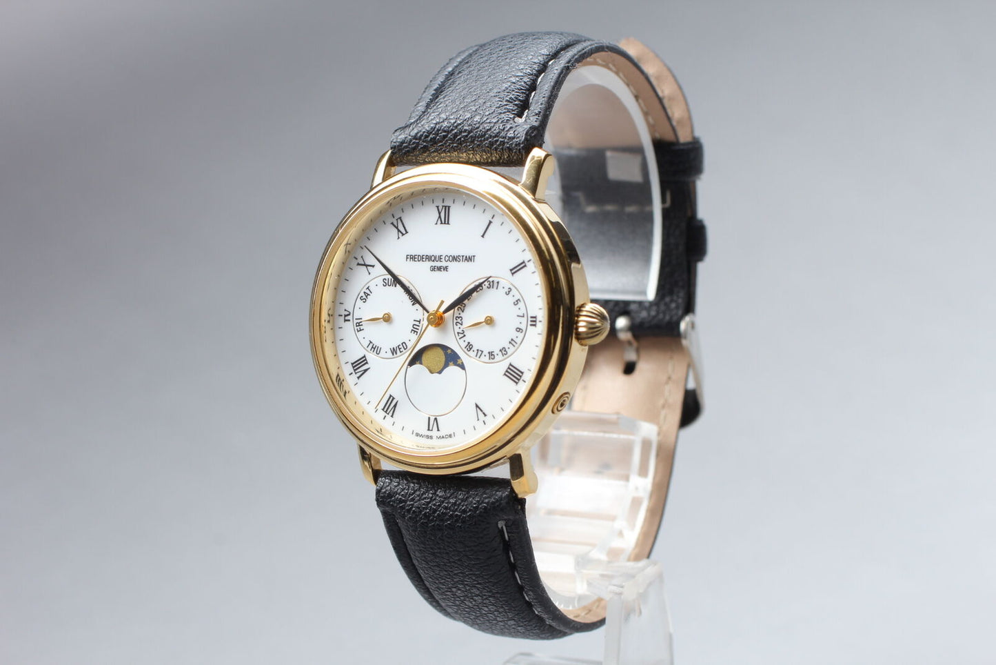 [Near MINT] FREDERIQUE CONSTANT Moon Phase White Dial Quartz Men's Watch JAPAN