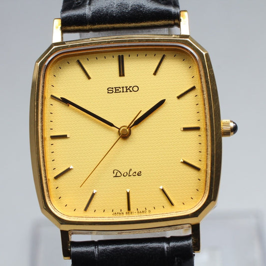 ⏯ [Near Mint] Seiko Dolce 5E31-5A80 Gold SGP30 Square Quartz Men's Watch JAPAN