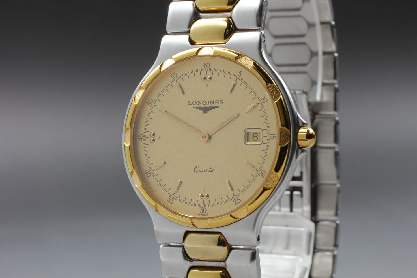 ⏯ [Near MINT] LONGINES Conquest L1.614.3 Quartz Date Gold Dial Men's Watch JAPAN