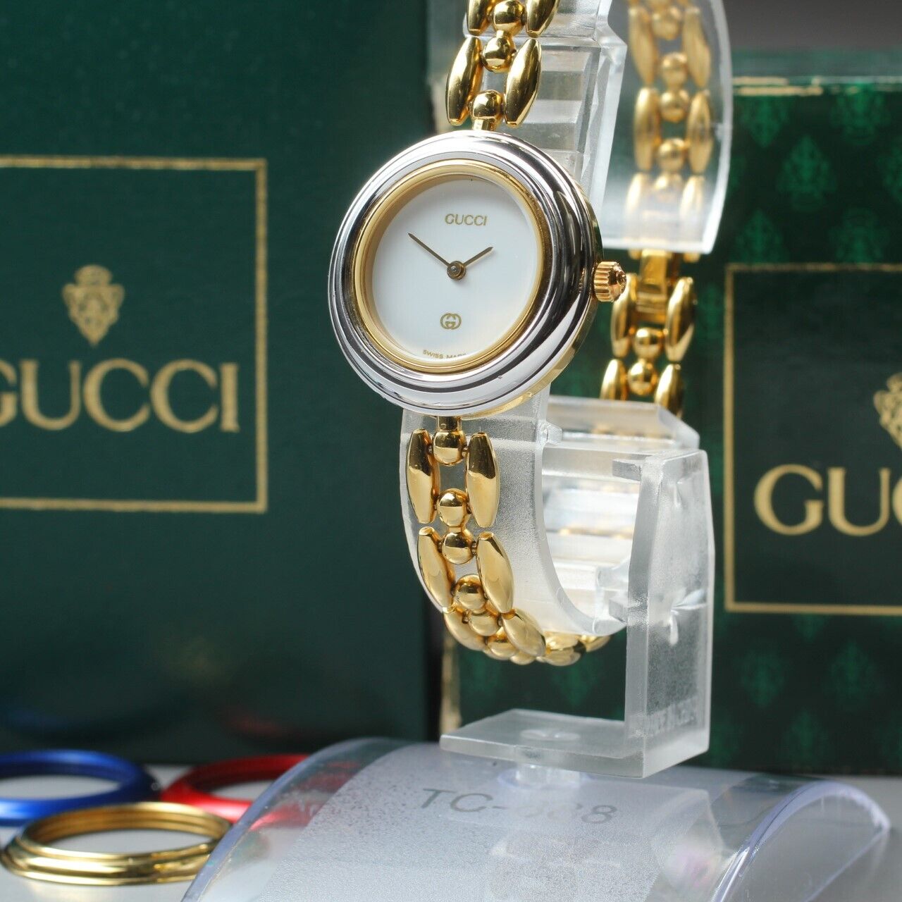 ⏯ Boxed [Near MINT] GUCCI 11/12 Change Bezel 6 Colors Women's Quartz Watch JAPAN