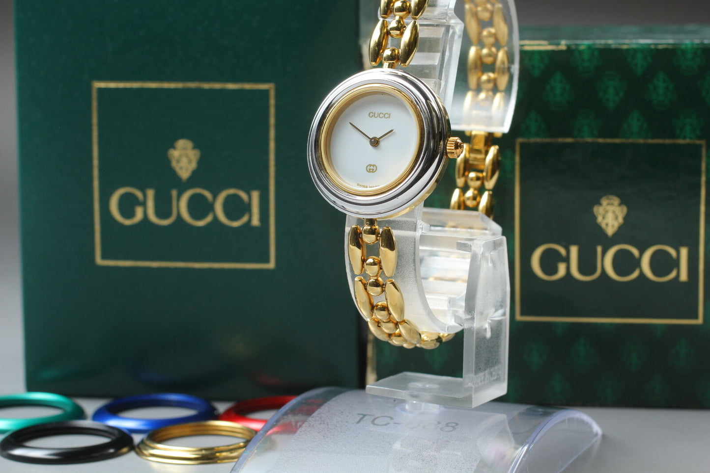 ⏯ Boxed [Near MINT] GUCCI 11/12 Change Bezel 6 Colors Women's Quartz Watch JAPAN