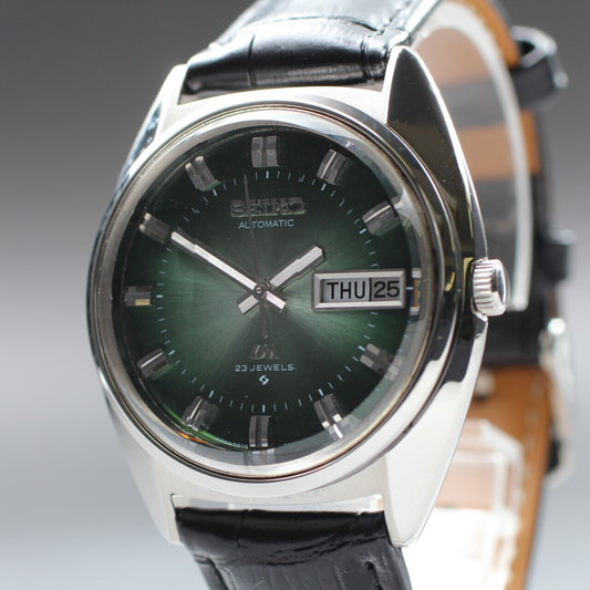 ⏯ New glass [N MINT] Seiko LORD MATIC 5606-7231 AT Green 6-Sided Cut Glass JAPAN