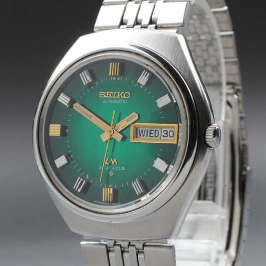 ⏯ New glass [N MINT] Seiko LORD MATIC 5606-7300 AT Green 9-Sided Cut Glass JAPAN