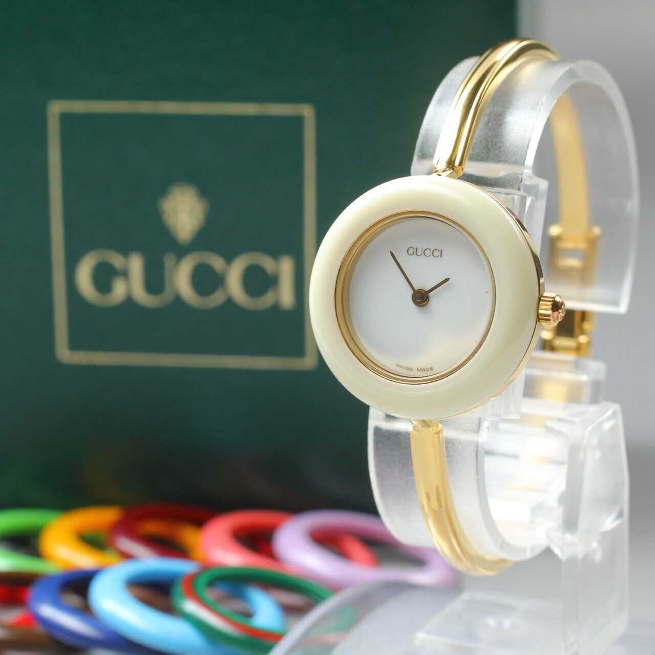 ⏯ [Near MINT] New Batt. GUCCI 11/12.2 Change Bezel 12 Color Women Qz Watch JAPAN