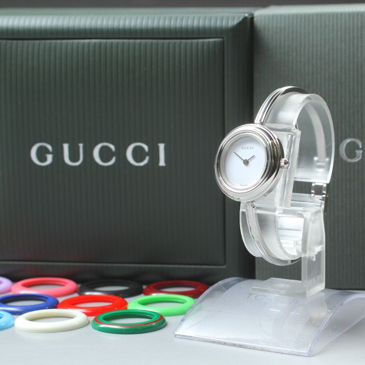 [MINT w/ Paper] GUCCI 11/12.2L Silver 12 Color Change Bezel Women Qz Watch JAPAN