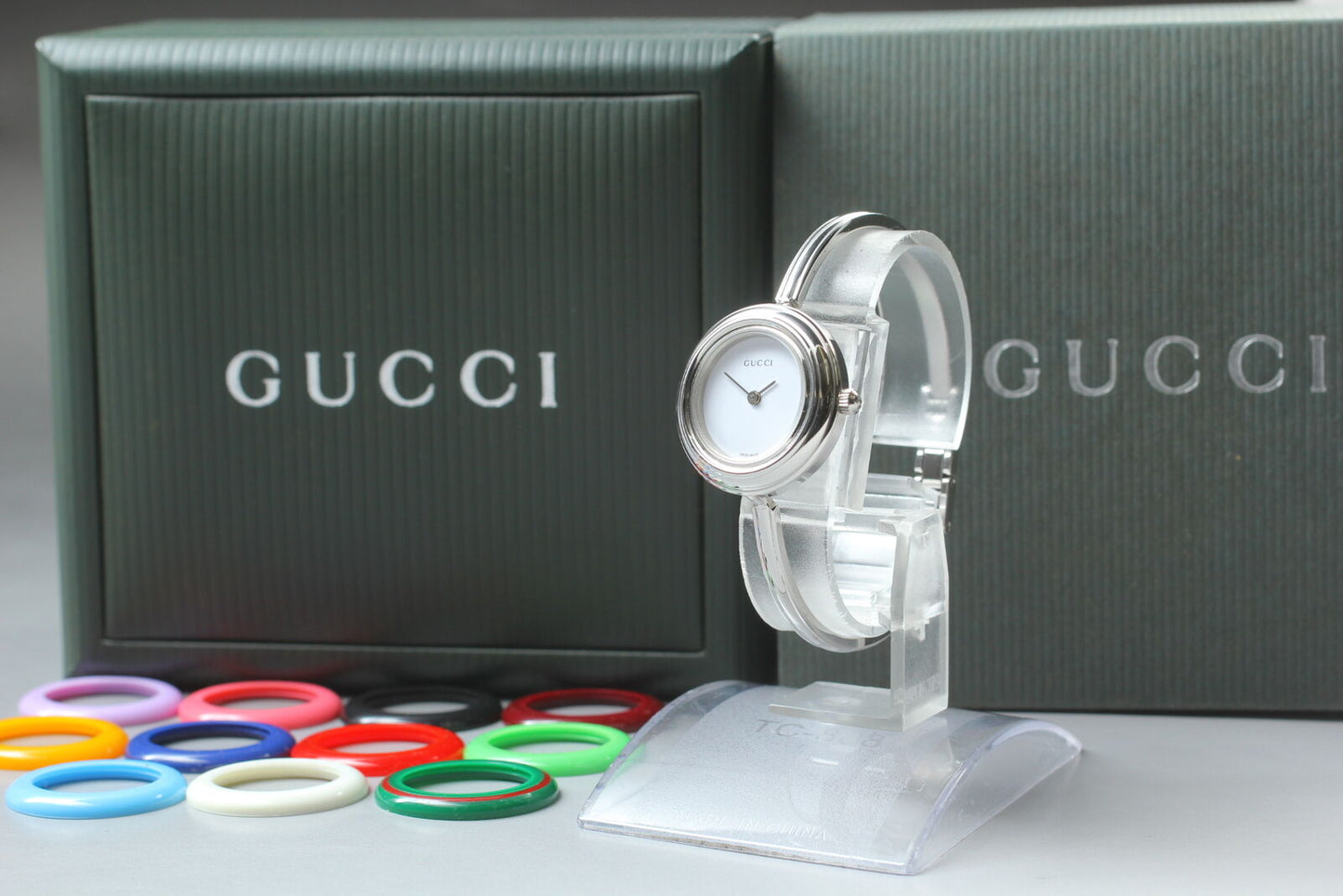 [MINT w/ Paper] GUCCI 11/12.2L Silver 12 Color Change Bezel Women Qz Watch JAPAN