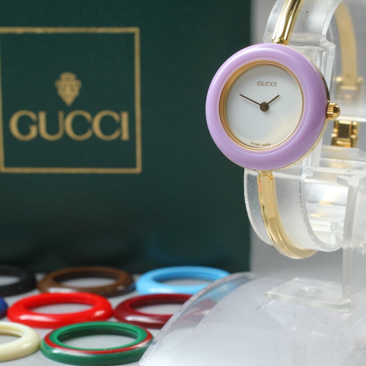 ⏯ [Near MINT+3 Boxed] GUCCI 11/12.2 Change Bezel 12 Colors Women Qz Watch JAPAN