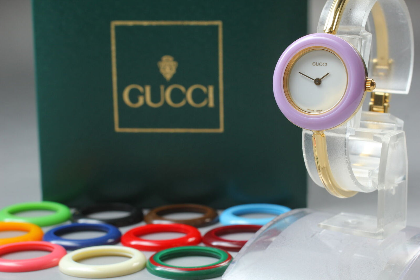 ⏯ [Near MINT+3 Boxed] GUCCI 11/12.2 Change Bezel 12 Colors Women Qz Watch JAPAN